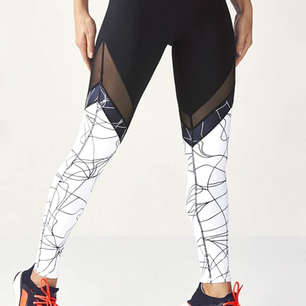 Mid-Rise Mesh Powerhold Legging Black & White w/Mesh - SZ XS